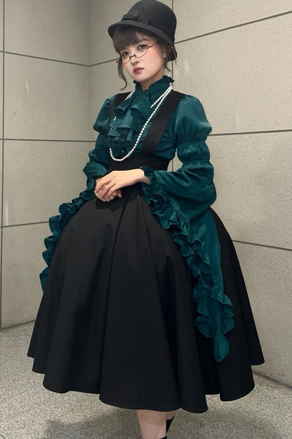 Black Iris Ruffle Suspender Half Skirt