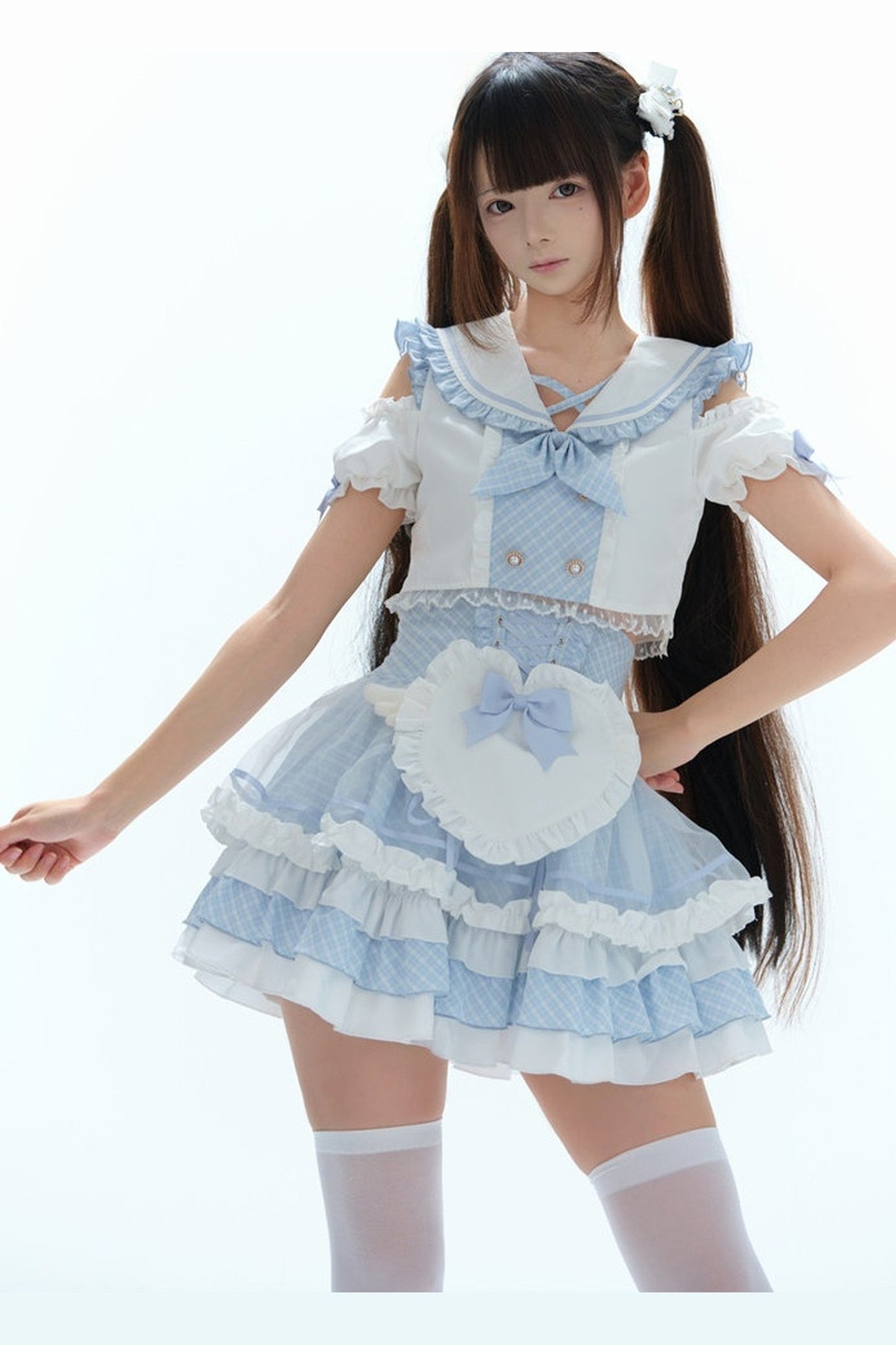 Aqua Off-Shoulder Top and Cake Skirt Set-Up