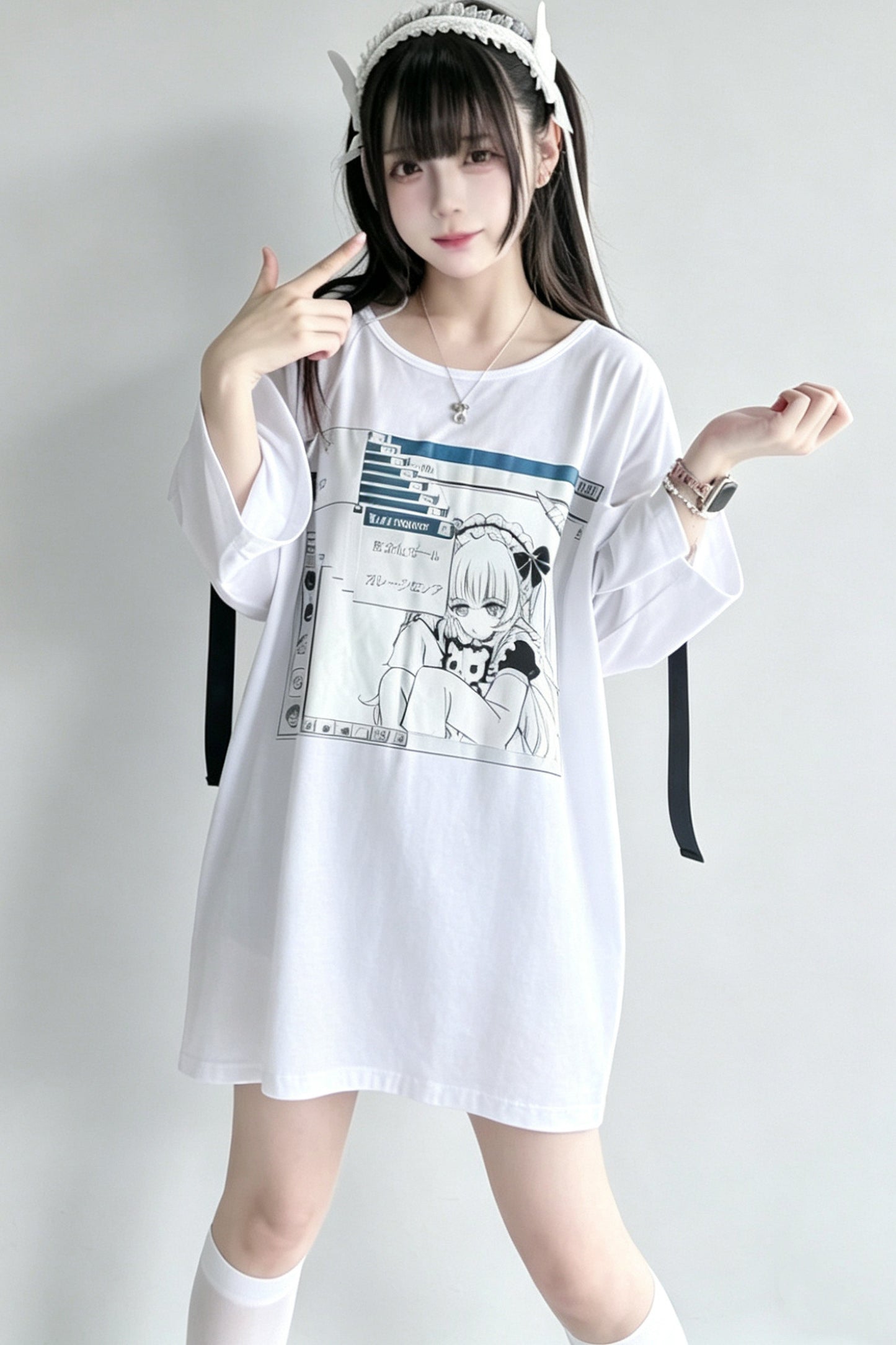 Lockeres Baumwoll-T-Shirt im Anime-Stil