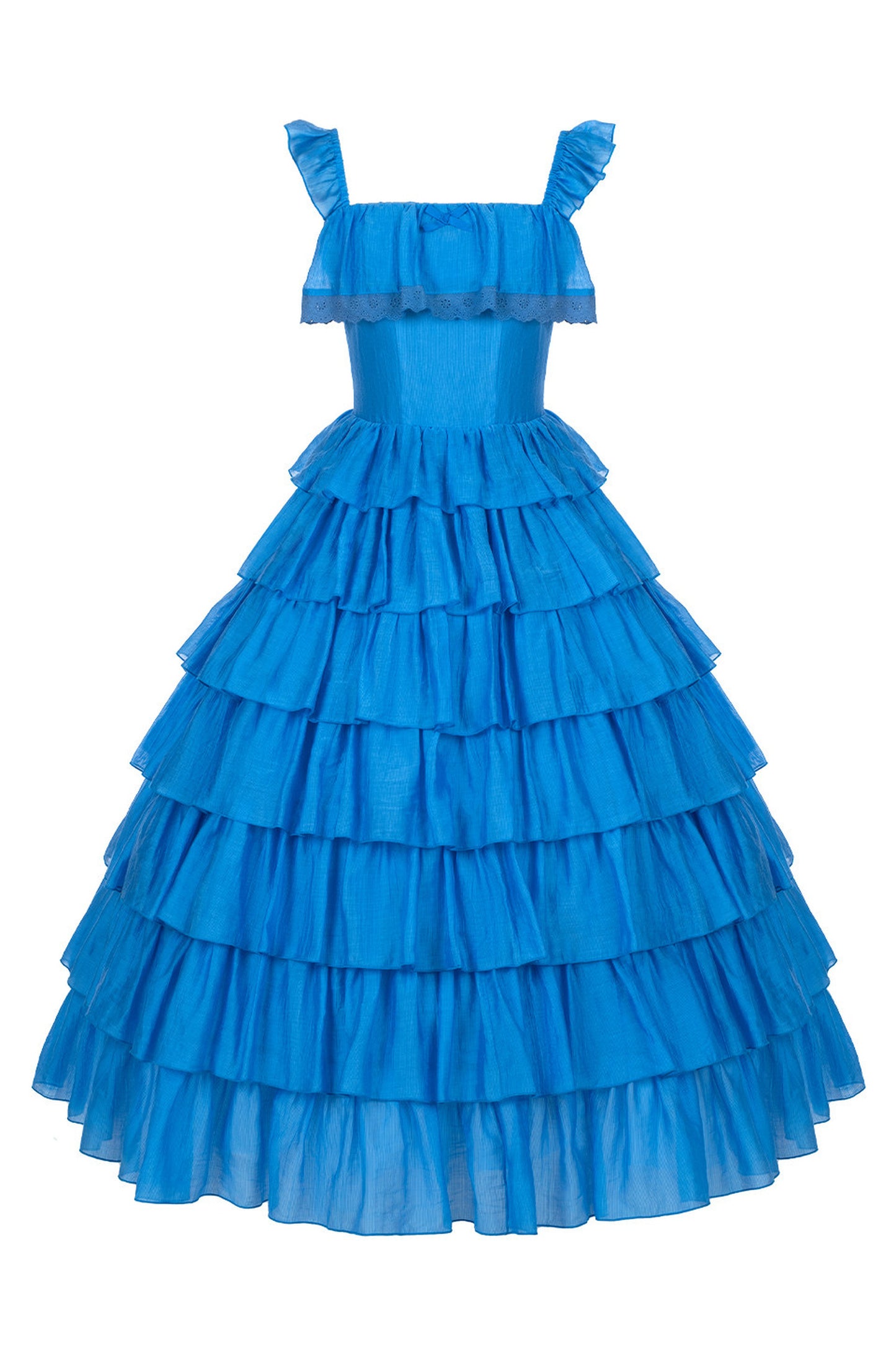 Seven-Layer Ruffle Square Neck Dress, Hair Accessory and Jacket Set-Up