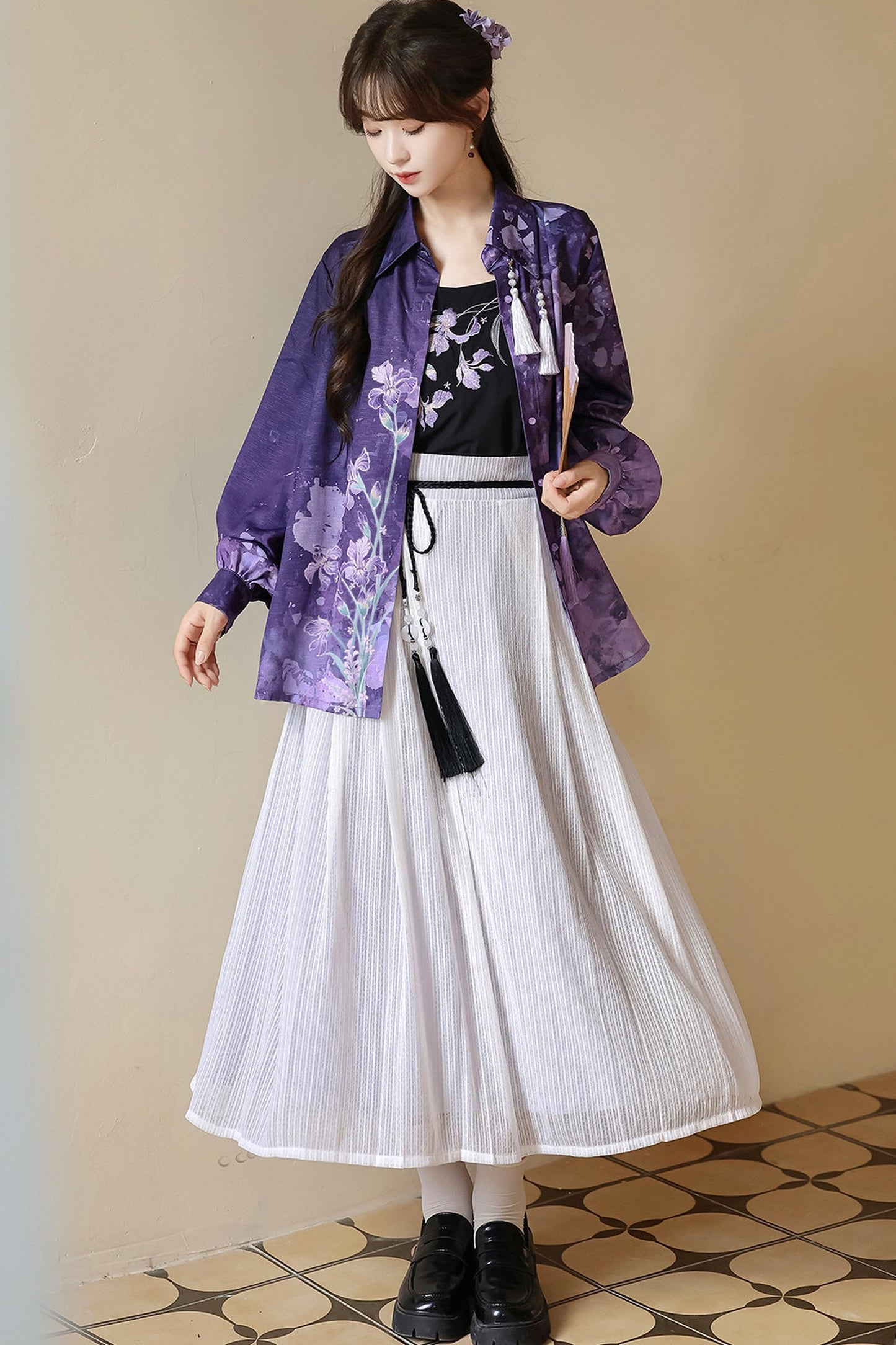 Iris Mist New Chinese Style Shirt and Skirt Set-Up