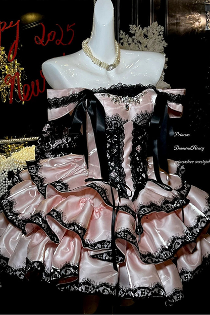 [Pre-order Item] Romantic Lace Mini Lolita Dress + Ribbon Train