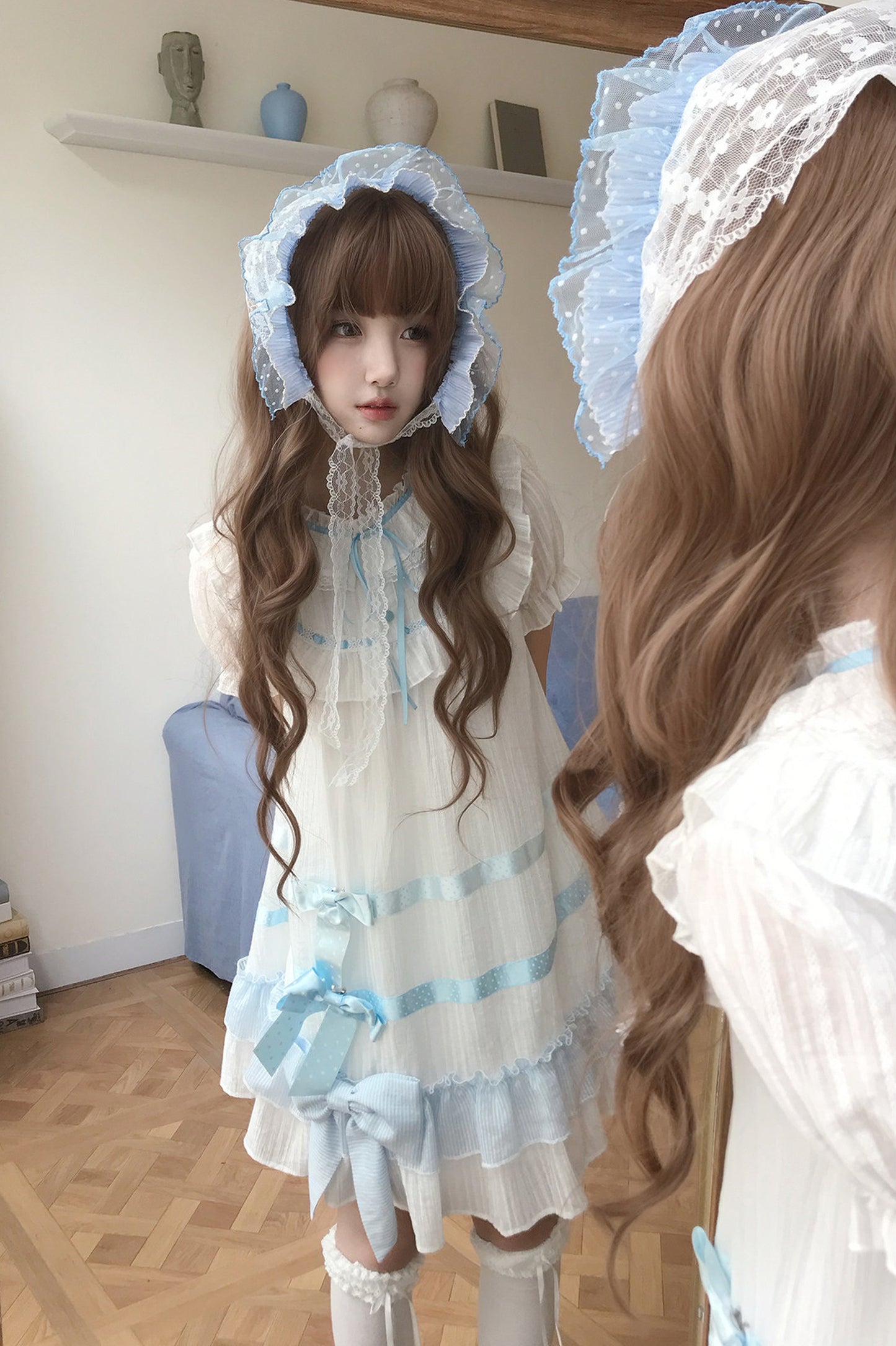 Milky Blue Princess Ribbon Dress