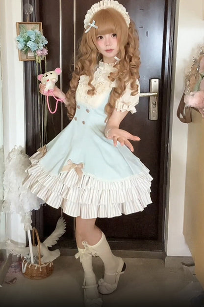 Lace Stand Collar Petal Hem Ruffle Dress