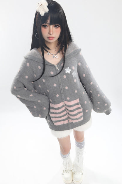 Cat Ear Polka Dot Star Stripe Cardigan
