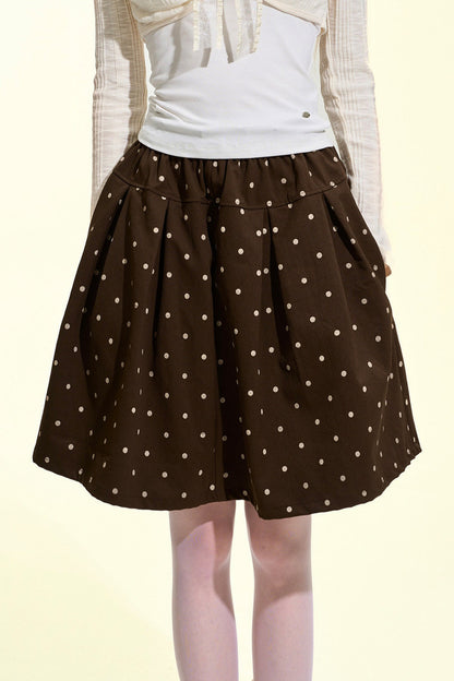 Brown Polka Dot A-Line Skirt