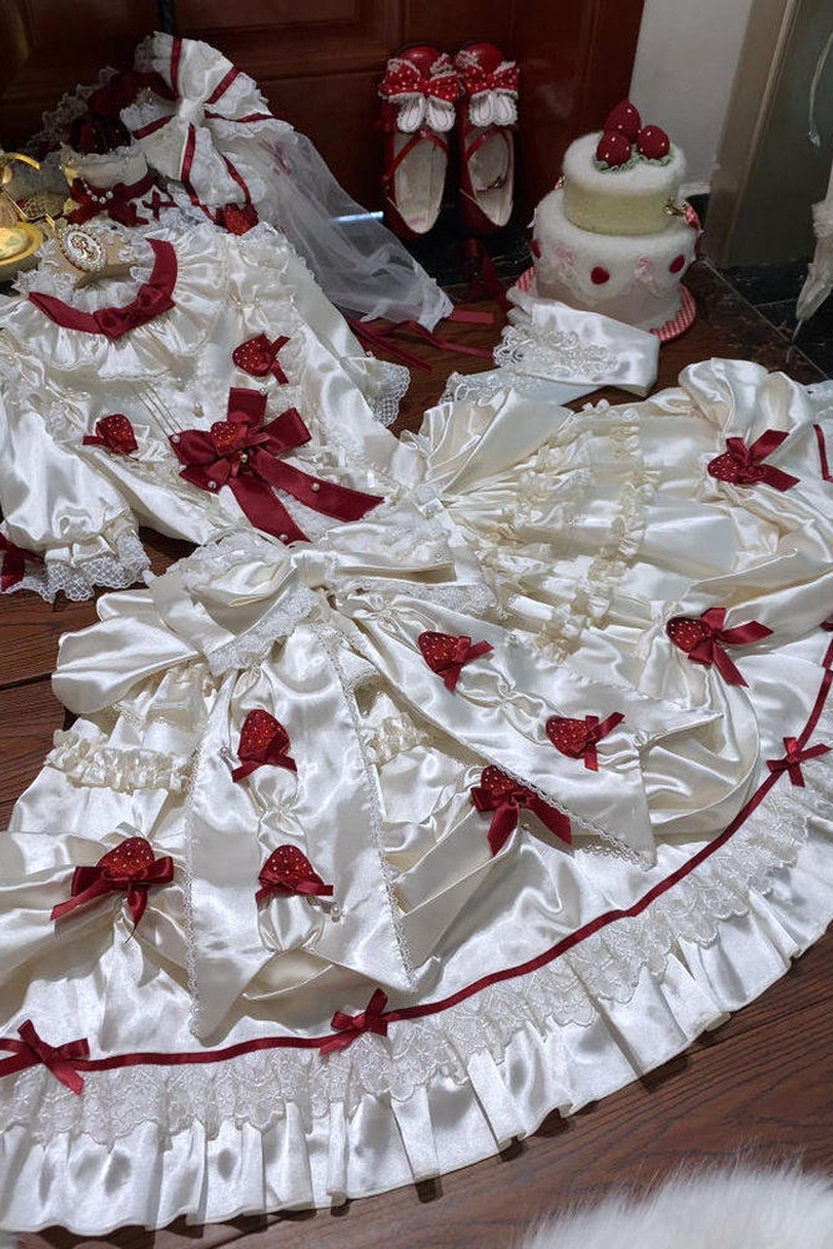 Strawberry Satin Embellished One-Piece Dress