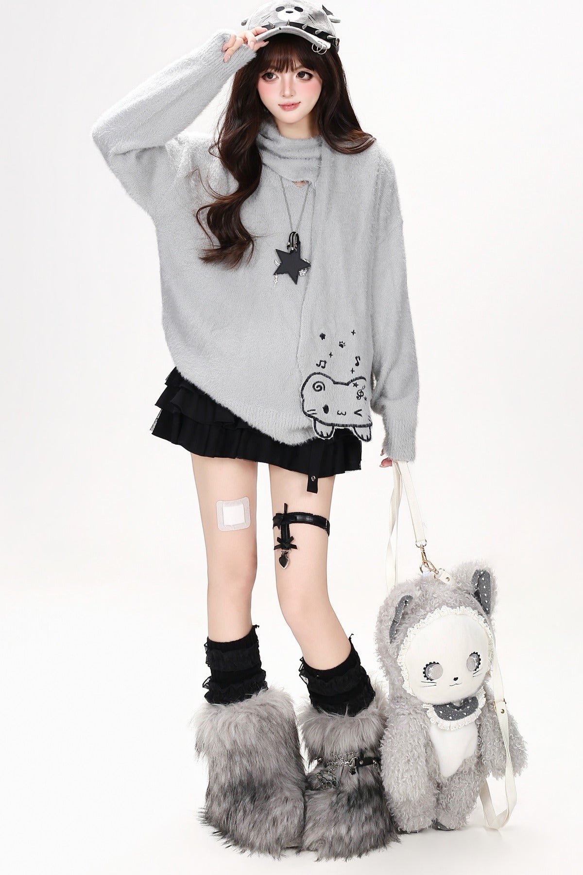 Maglione pullover a maglia con gatto