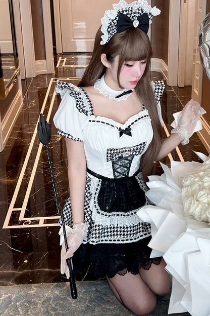 千鳥リボンドールメイドロリータドレス