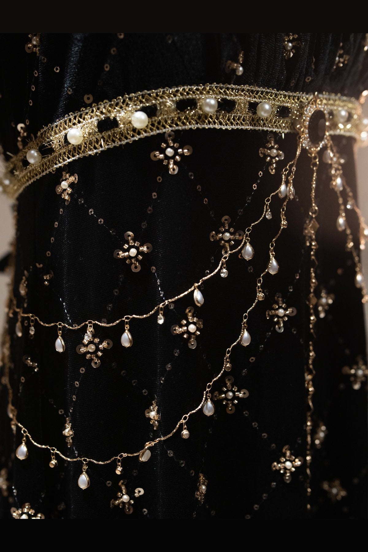 Black Gold Beaded Empire Dress