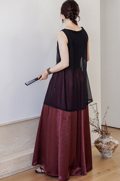 ブラック刺繍キャミソール×ロングスカートセット