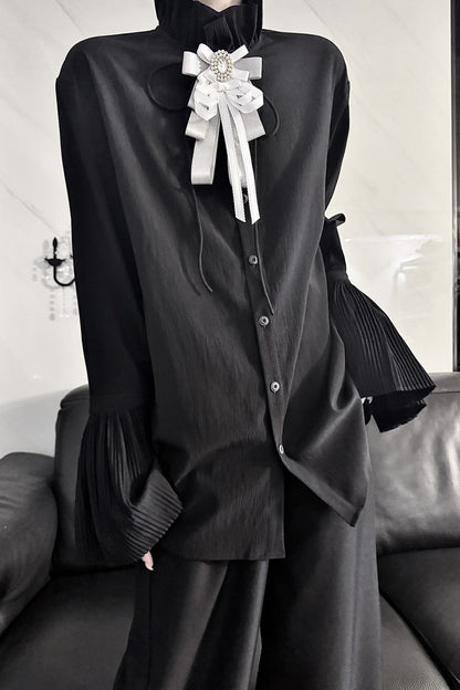Pleated Bell Sleeve Blouse