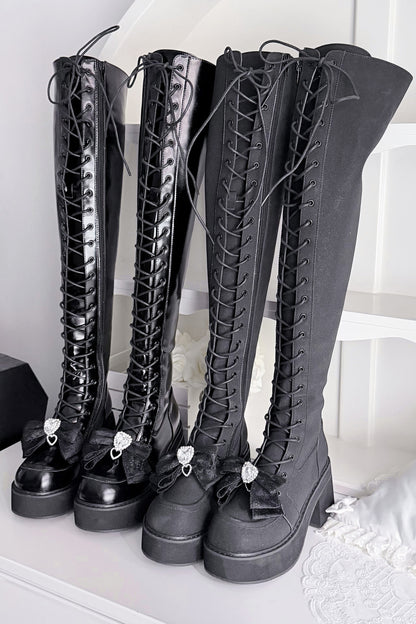 Cross-Studded Platform Over-The-Knee Boots