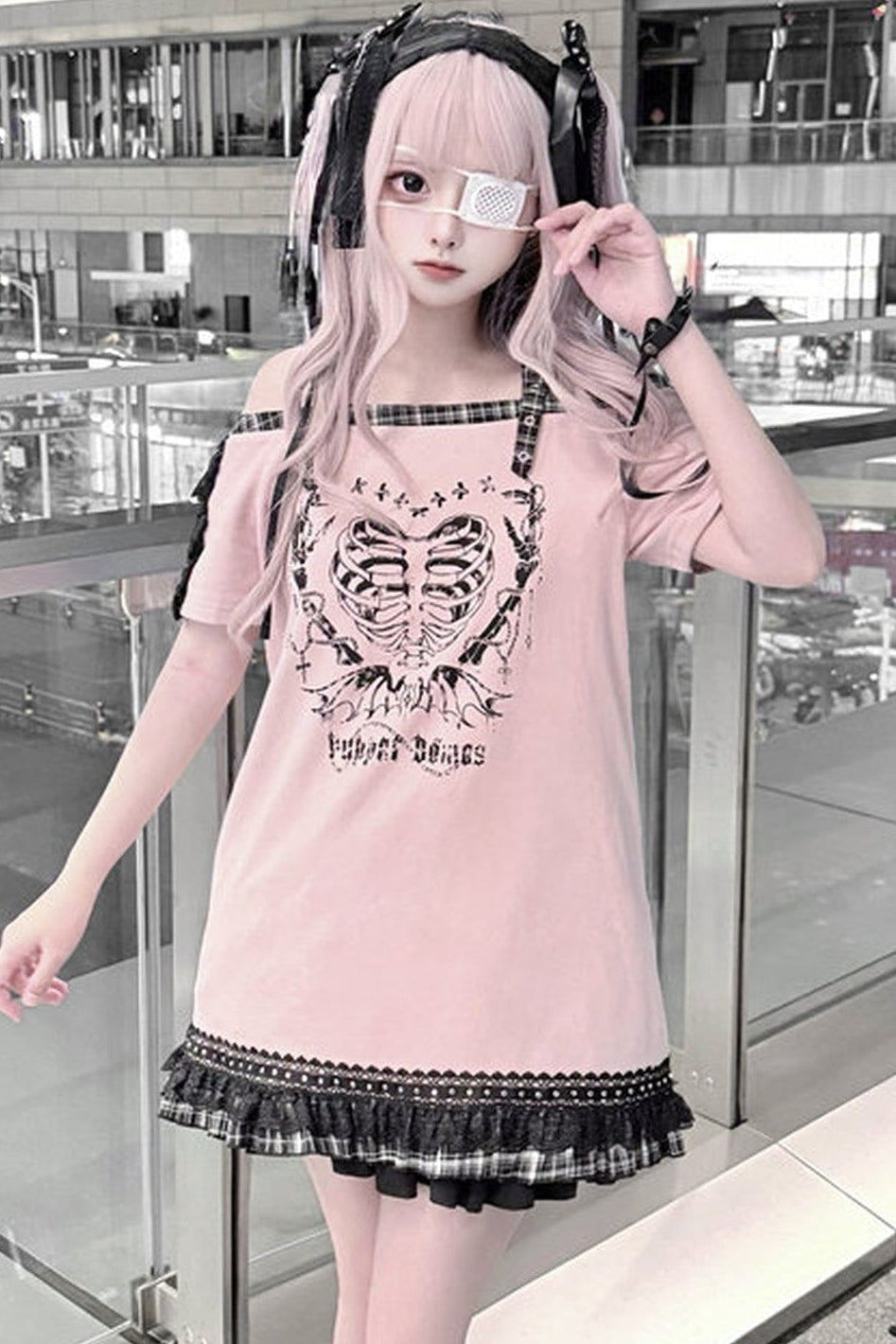 오프숄더 스켈레톤 원피스