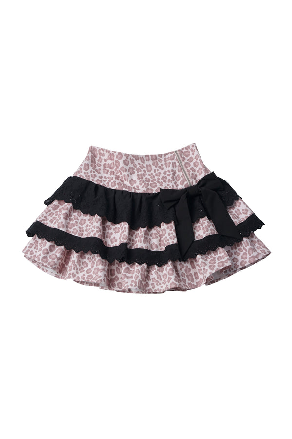 Leopard Print Short Sleeve Cake Skirt Set-Up
