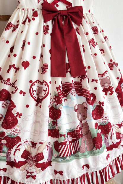 Strawberry Gift Box Lolita Print Suspender Dress Set-Up