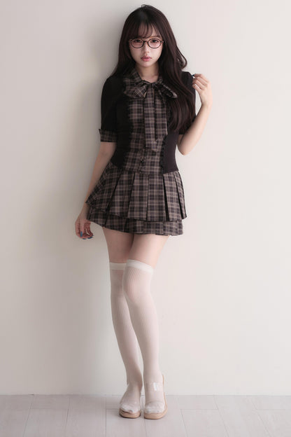 Plaid Patchwork Top and Skirt Set