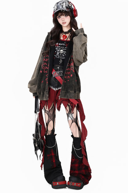 Red Letter Graffiti Oversized Hooded Jacket
