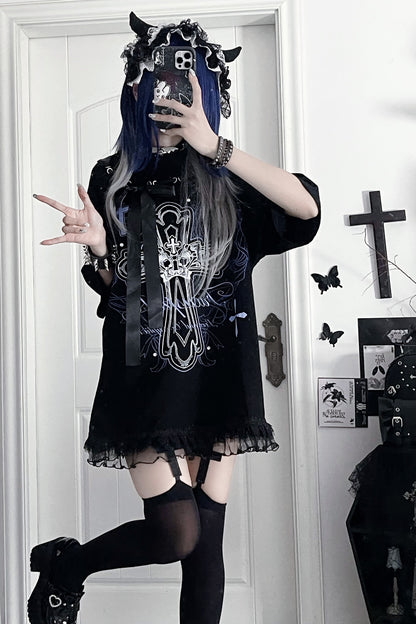 Camiseta holgada de manga corta Night Blood carta de amor