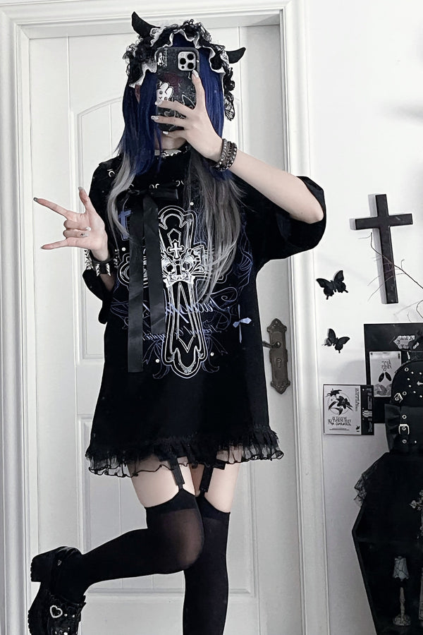 Camiseta holgada de manga corta Night Blood carta de amor