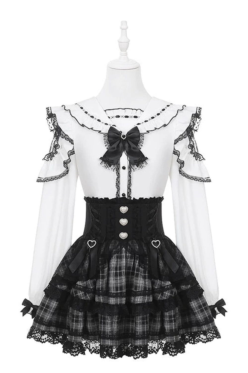 Plaid Ruffle Shirt and Skirt Set-Up
