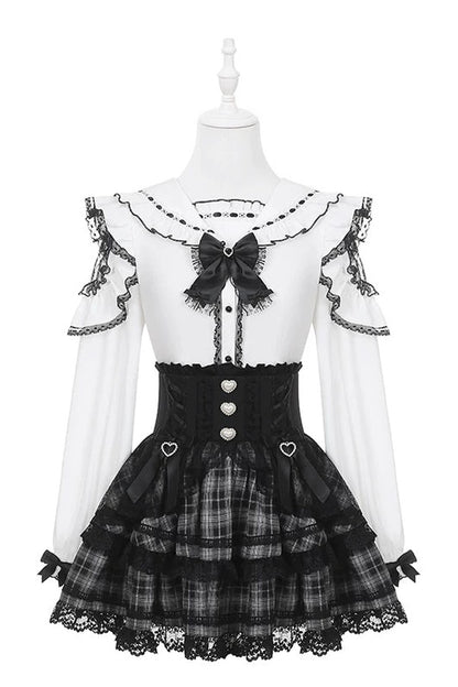 Plaid Ruffle Shirt and Skirt Set-Up