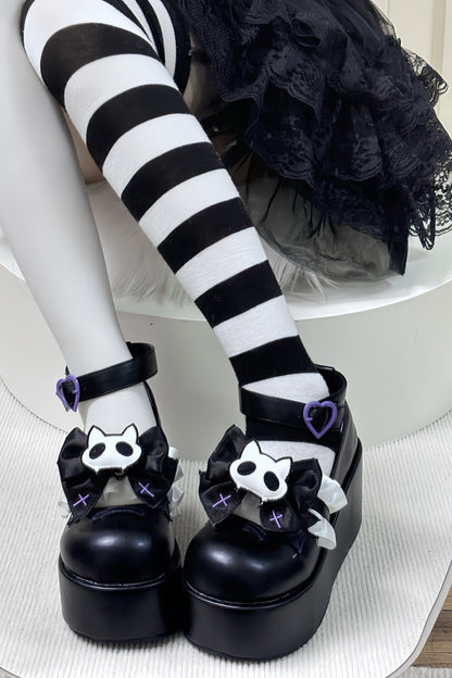 Chaussures à plateforme chat tête de mort minuit