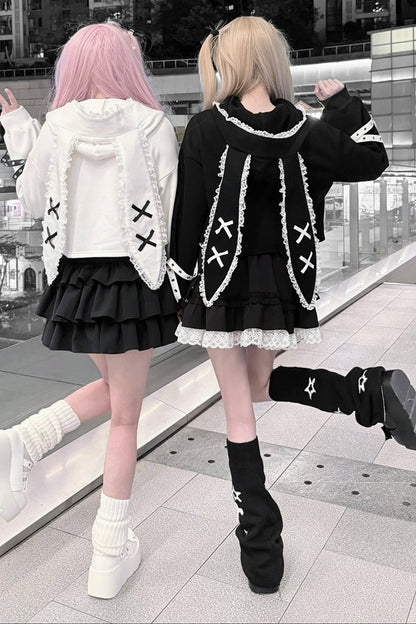 Long Eared Rabbit Sweatshirt And Cake Skirt Set-Up