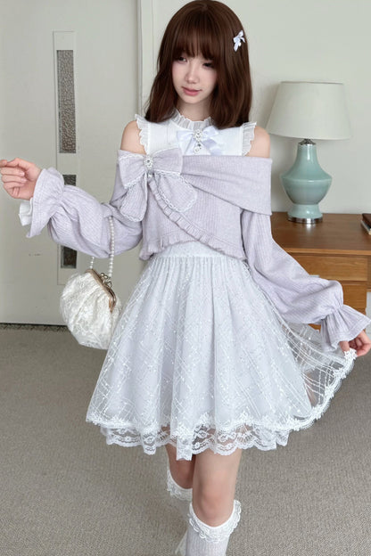 Silver Thread Gauze Off-Shoulder Dress and Top Set