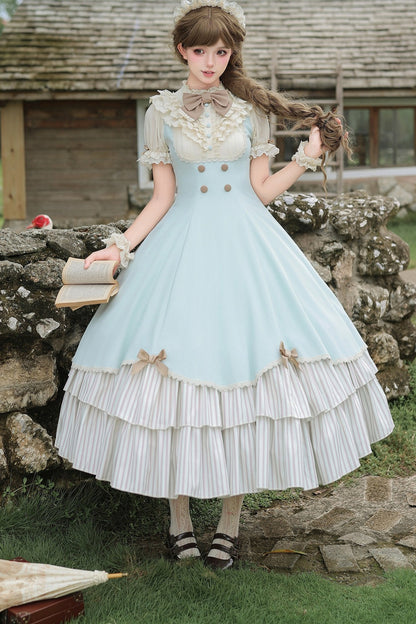 Lace Stand Collar Petal Hem Ruffle Dress