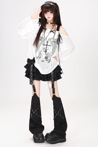 Loose Off-Shoulder Tie Long-Sleeve Cover-Up