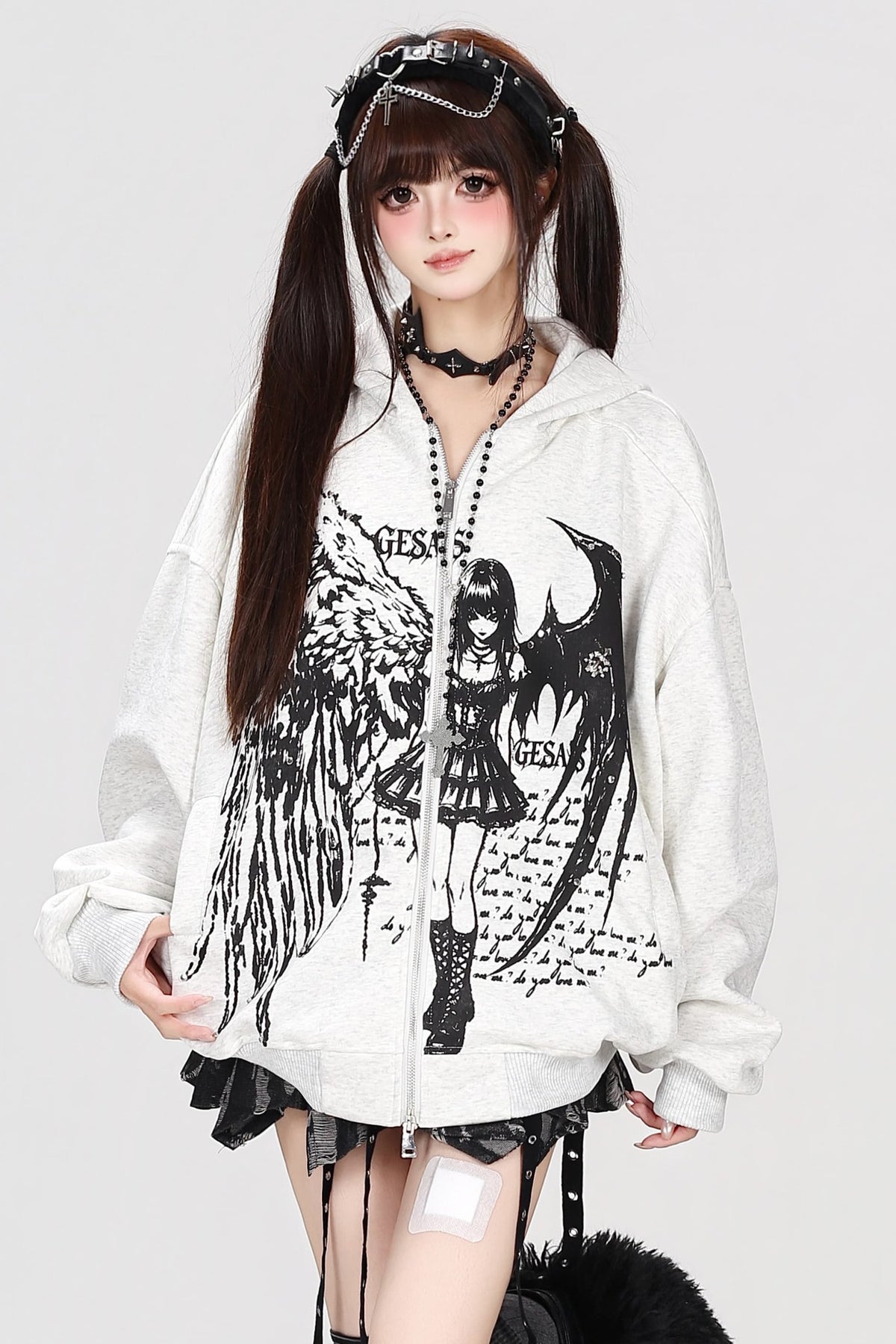Devil Angel Kapuzenjacke im Destroyed-Look