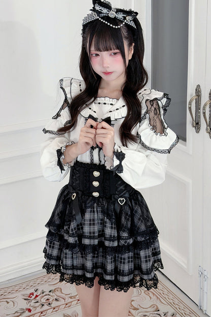 Plaid Ruffle Shirt and Skirt Set-Up