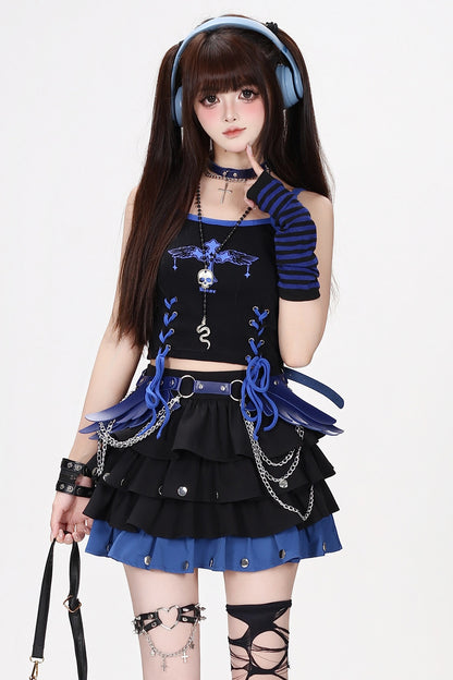 Rivet Color-Blocking Fluffy Cake Skirt