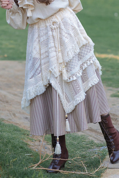 Irregular Hollow Lace Tassel Skirt