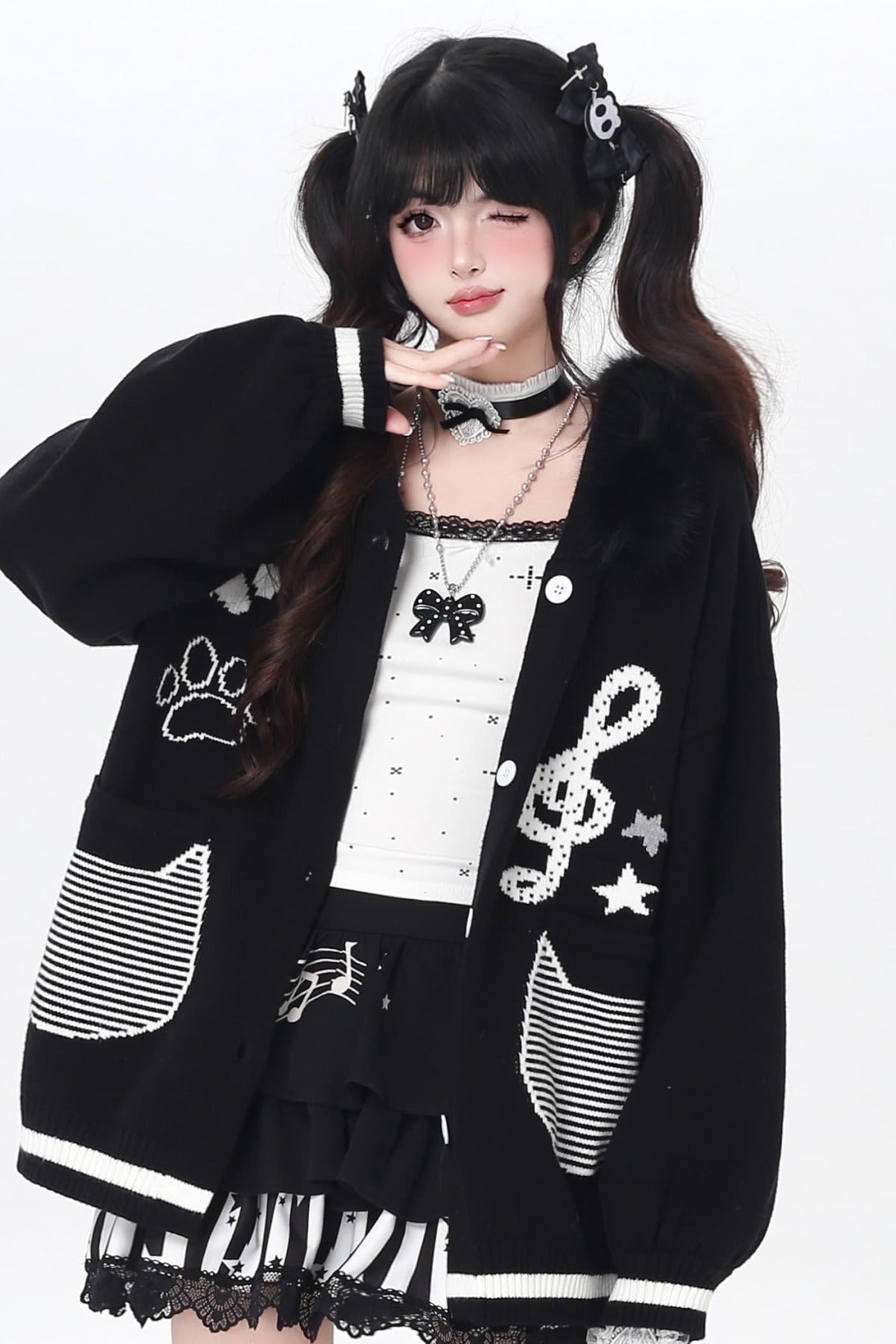 Cat Concerto Hooded Knit Cardigan