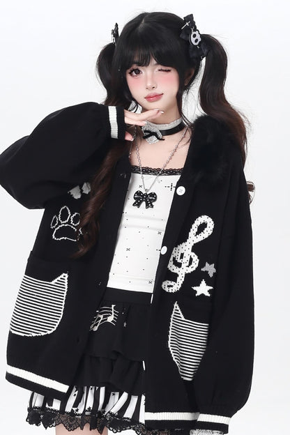 Cat Concerto Hooded Knit Cardigan