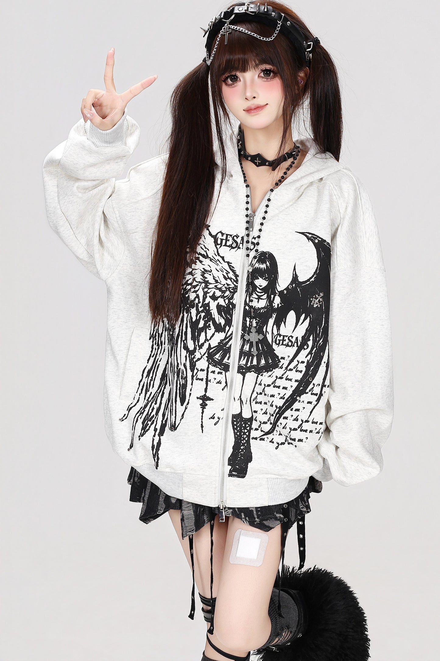 Devil Angel Kapuzenjacke im Destroyed-Look