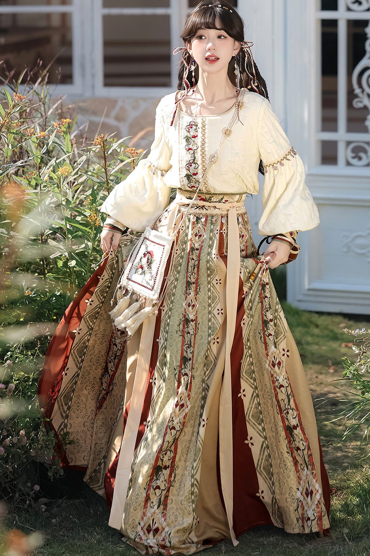 New Chinese Ethnic Top and Skirt Shawl Set-Up