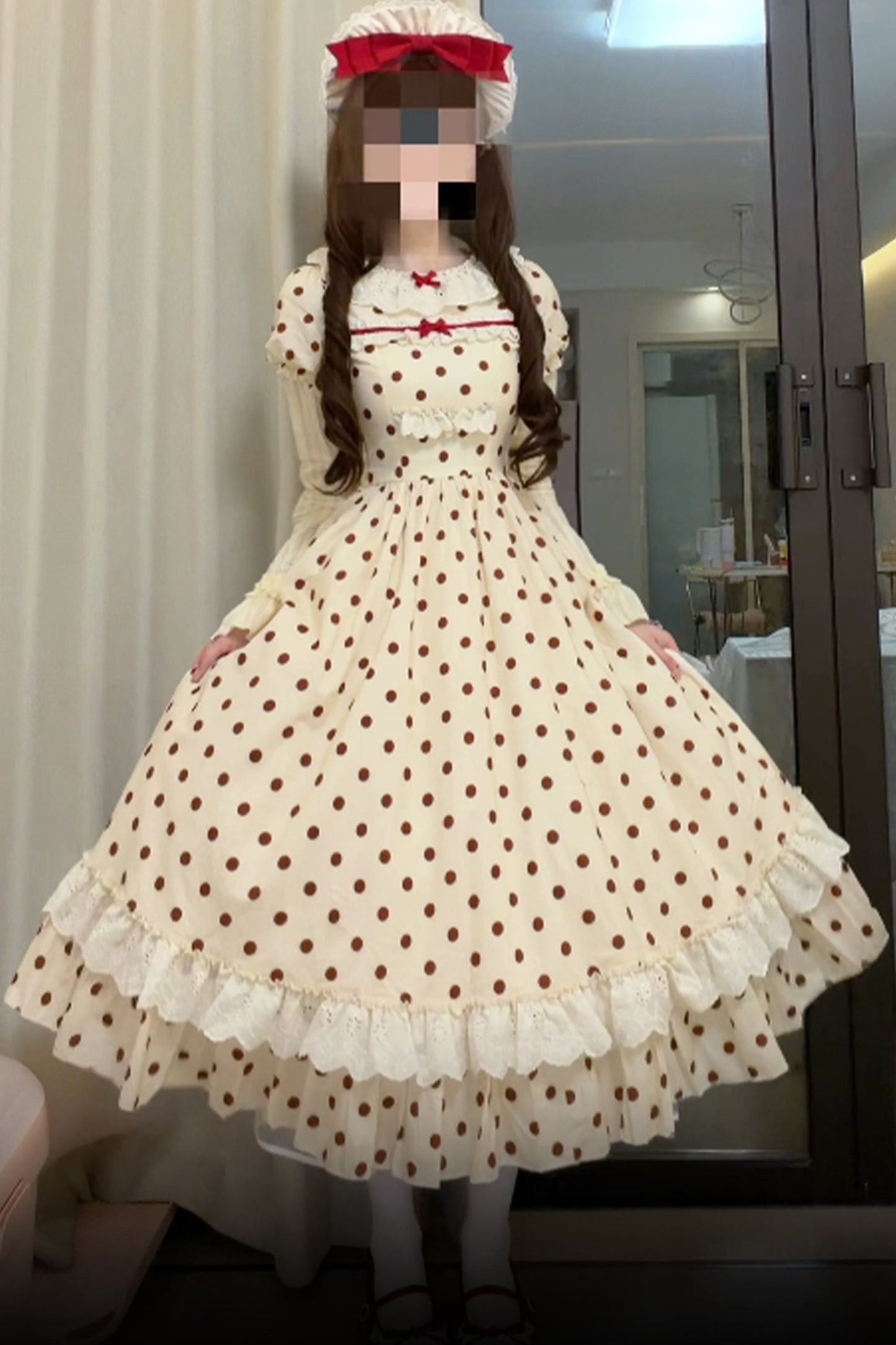 Cotton Polka Dot Print OP Dress Set-Up