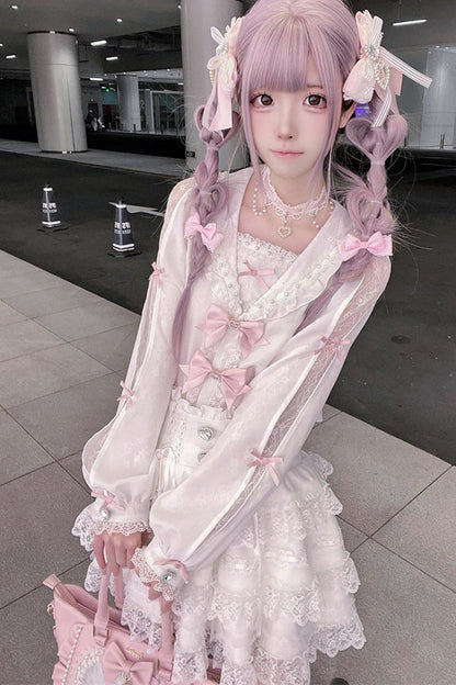 Sailor Collar Long-Sleeve Shirt and Tiered Skirt Set-Up