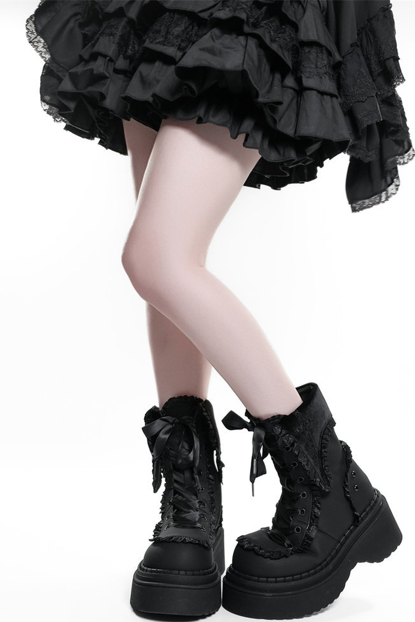 Gothic Cross Flip-Top Round-Toe Platform Boots