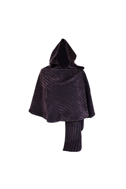 Purple Black Striped Velvet Hooded Cape