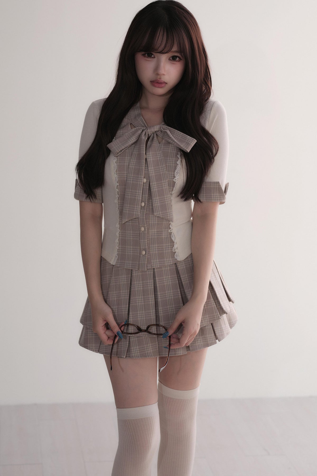 Plaid Patchwork Top and Skirt Set