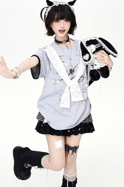 Lace Ribbon Sailor Oversized T-Shirt