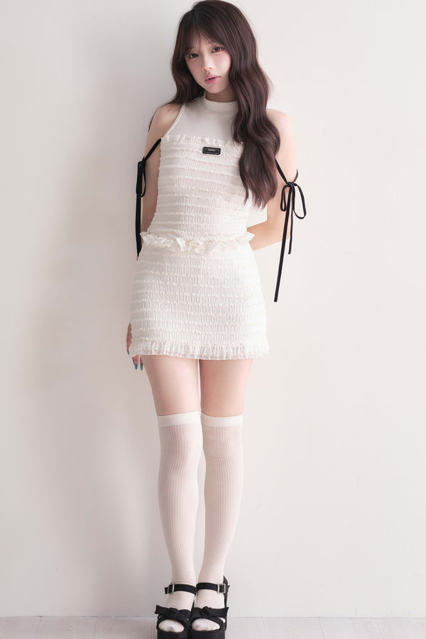 Sweet Ribbon Shirred Top & Skirt Set