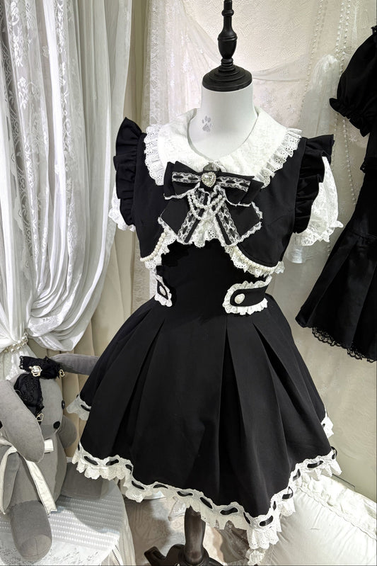 Black And White Lace Layered-Look Dress Set