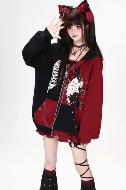 Subkultur-Punk-Kapuzenjacke mit Farbblock-Design