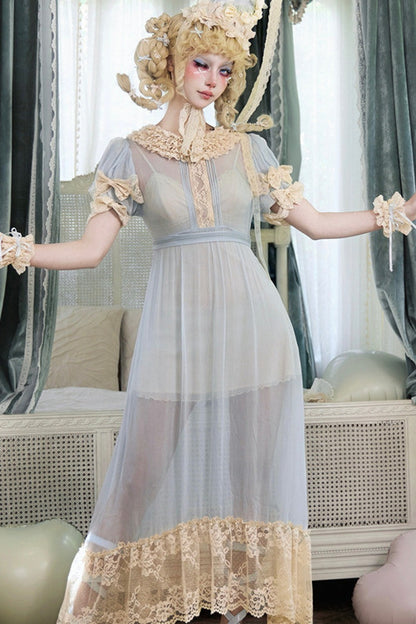 Doll-Like Baby Blue Lace Dress Set