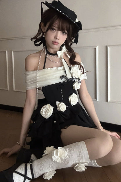 Prinzessinnen-Lolita-Kleid mit Perlen und Rosen